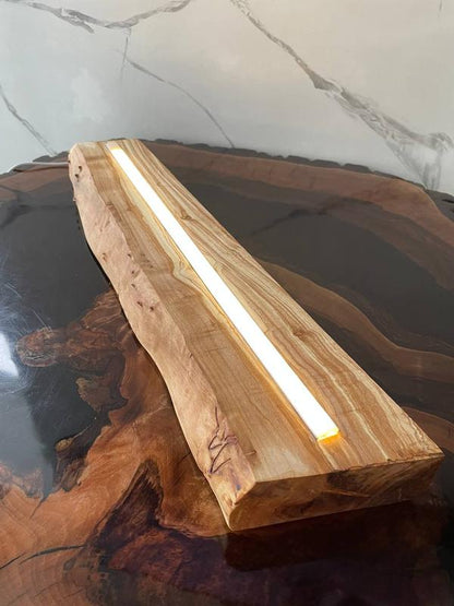 Natural wooden nightlight from chestnut slab