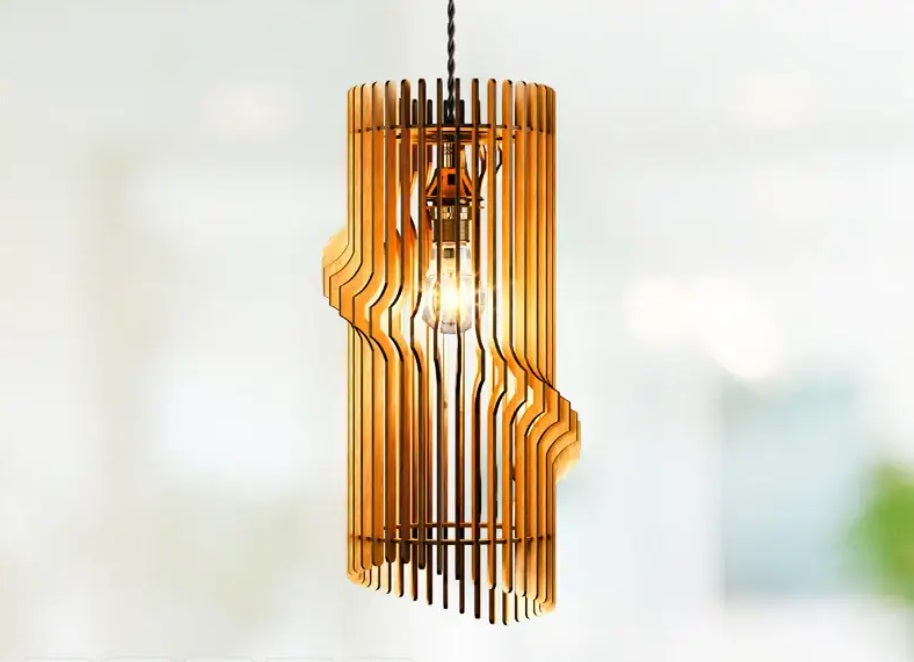 Cylindrical shape wooden pendant light in original design