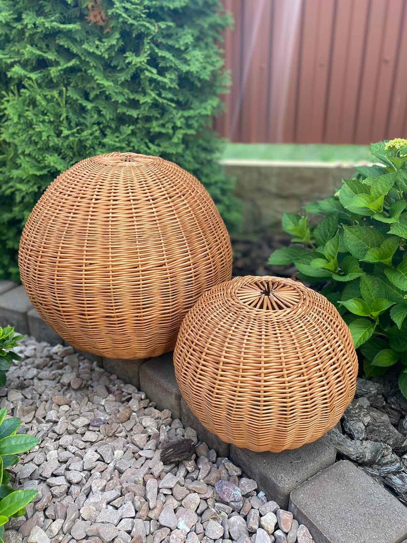 Globe Lampshade Wicker Rattan Lampshade Boho Style Round