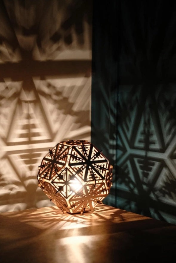 Hexagonal wooden nightlight in 7 different designs